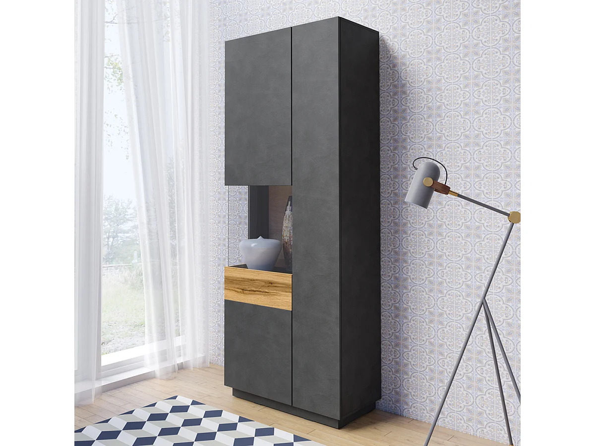 Andrea Gris anthracite et Bois 2-door display case, left opening