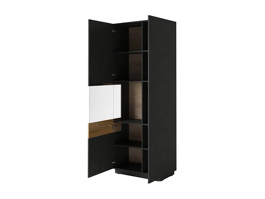Andrea Gris anthracite et Bois 2-door display case, left opening