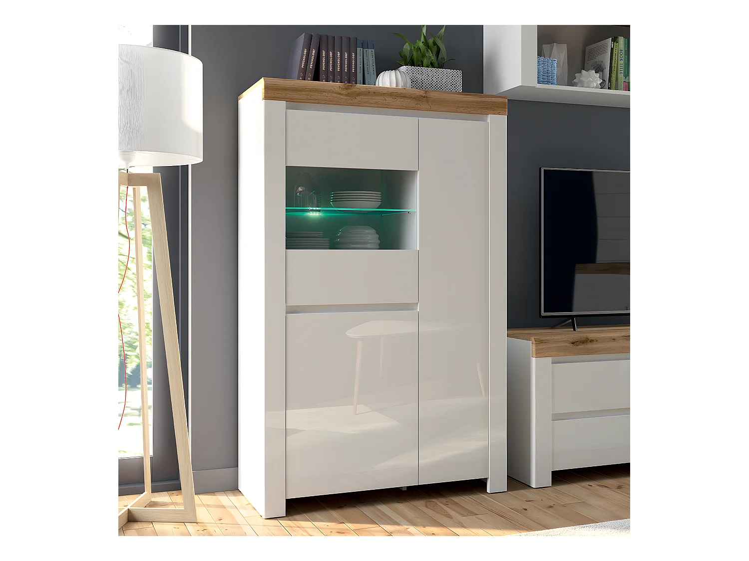 Vitrine 3 portes Hella Blanc et Bois