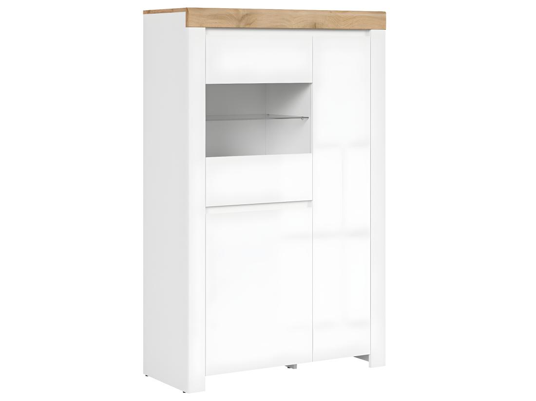 vente unique Vitrine 3 portes Hella Blanc et Bois