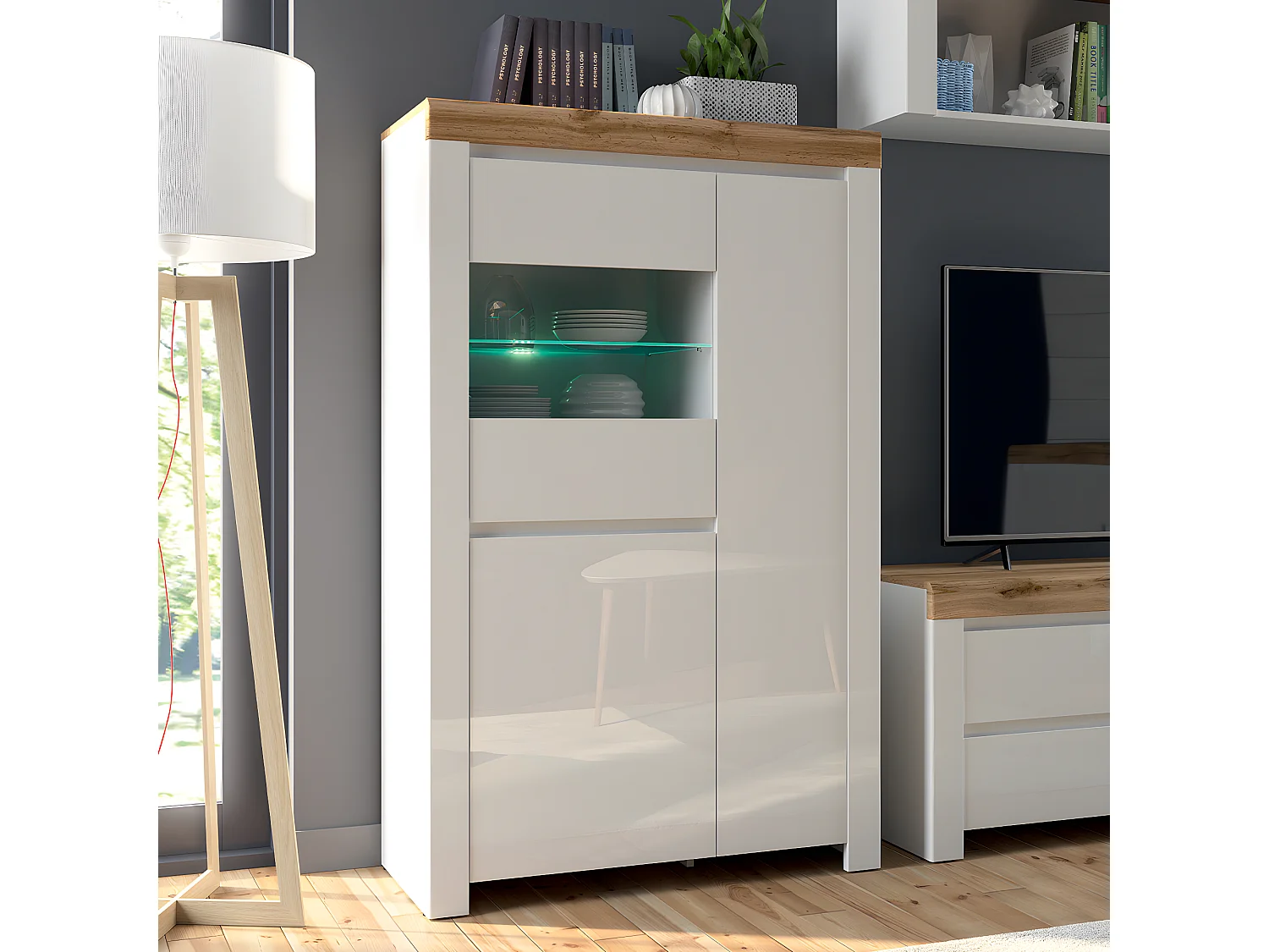 Vitrine 3 portes Hella Blanc et Bois