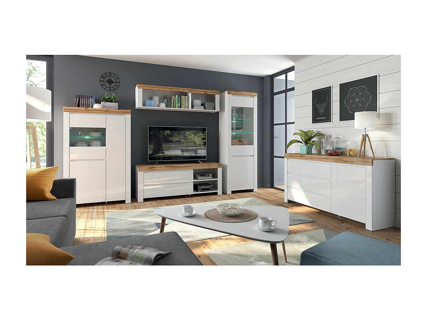 Vitrine 3 portes Hella Blanc et Bois