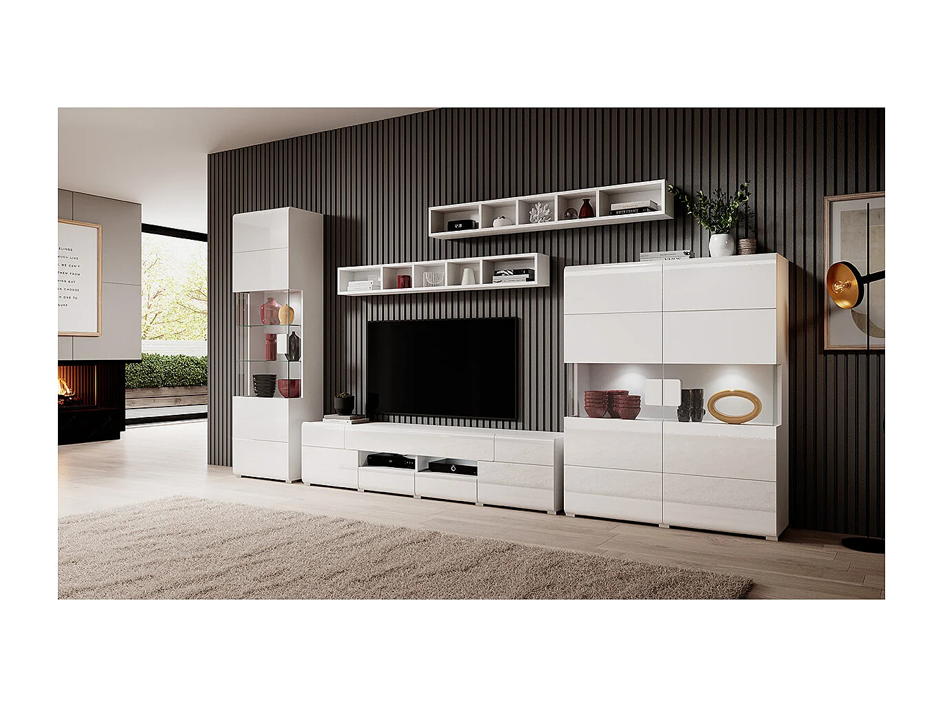 Vaisselier 2 portes avec LED Jules Blanc