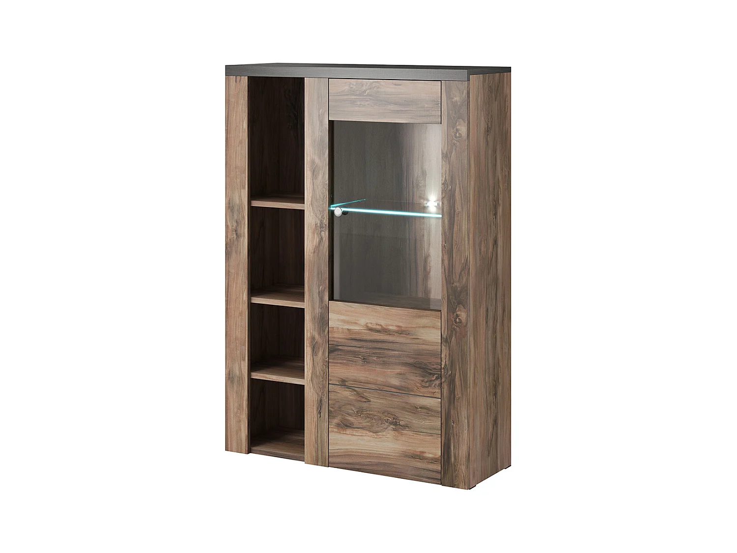 Vaisselier 1 porte avec LED Amaury Bois foncé