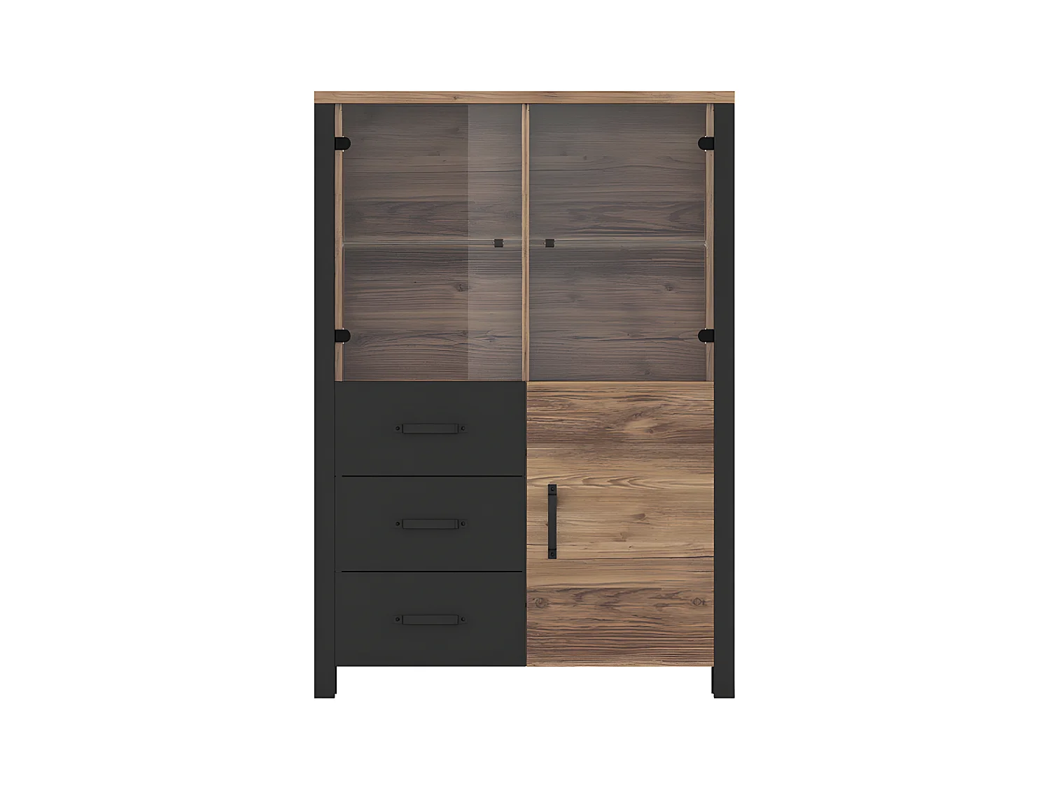 Vajillero 3 puertas 3 cajones Lyam Madera y Negro