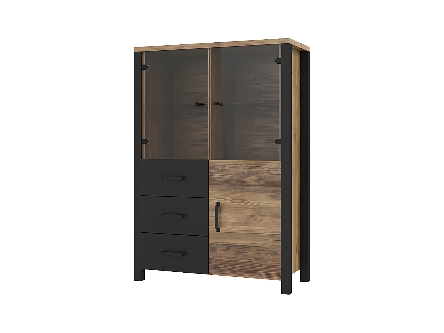 Vaisselier 3 portes 3 tiroirs Lyam Bois et Noir
