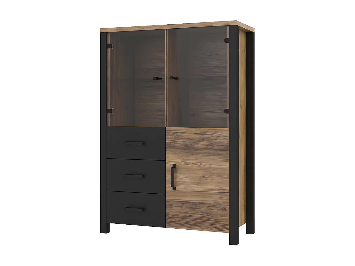 Vajillero 3 puertas 3 cajones Lyam Madera y Negro