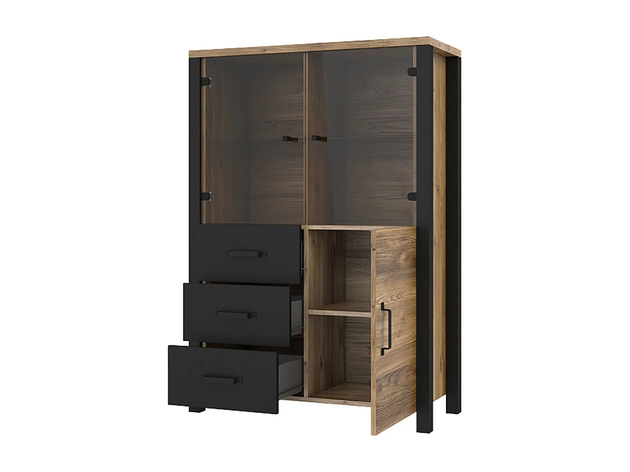 Vaisselier 3 portes 3 tiroirs Lyam Bois et Noir