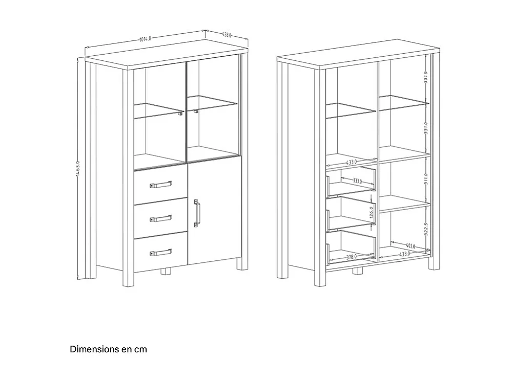 Vaisselier 3 portes 3 tiroirs Lyam Bois et Noir