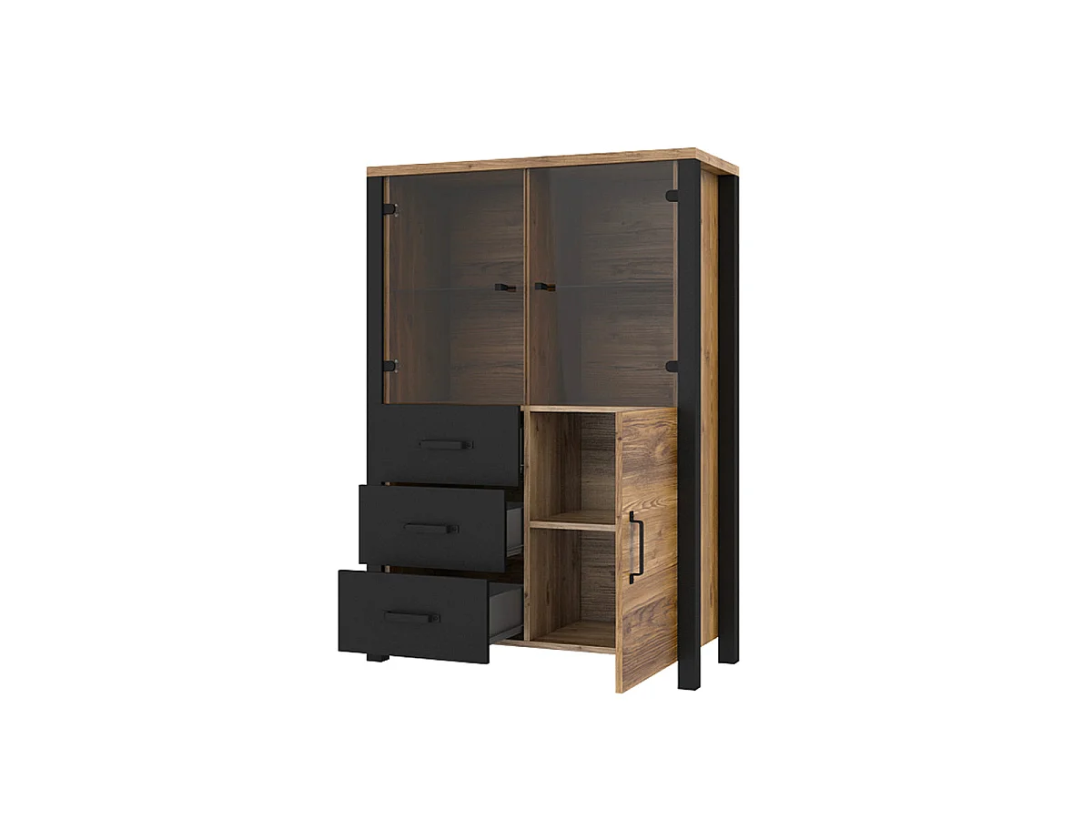 Credenza 3 ante 3 cassetti Lyam marrone e nero 146cm