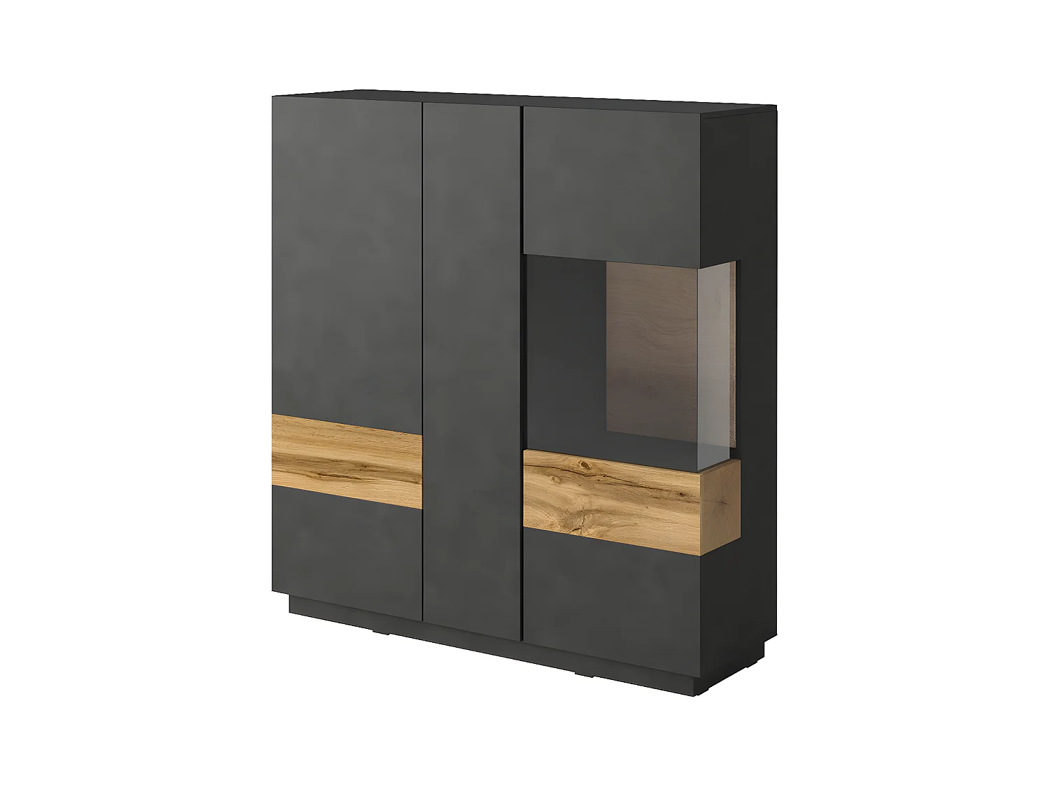 Vaisselier 3 portes Andrea Gris anthracite et Bois