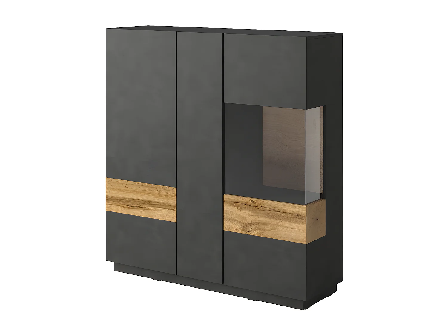 Vaisselier 3 portes Andrea Gris anthracite et Bois