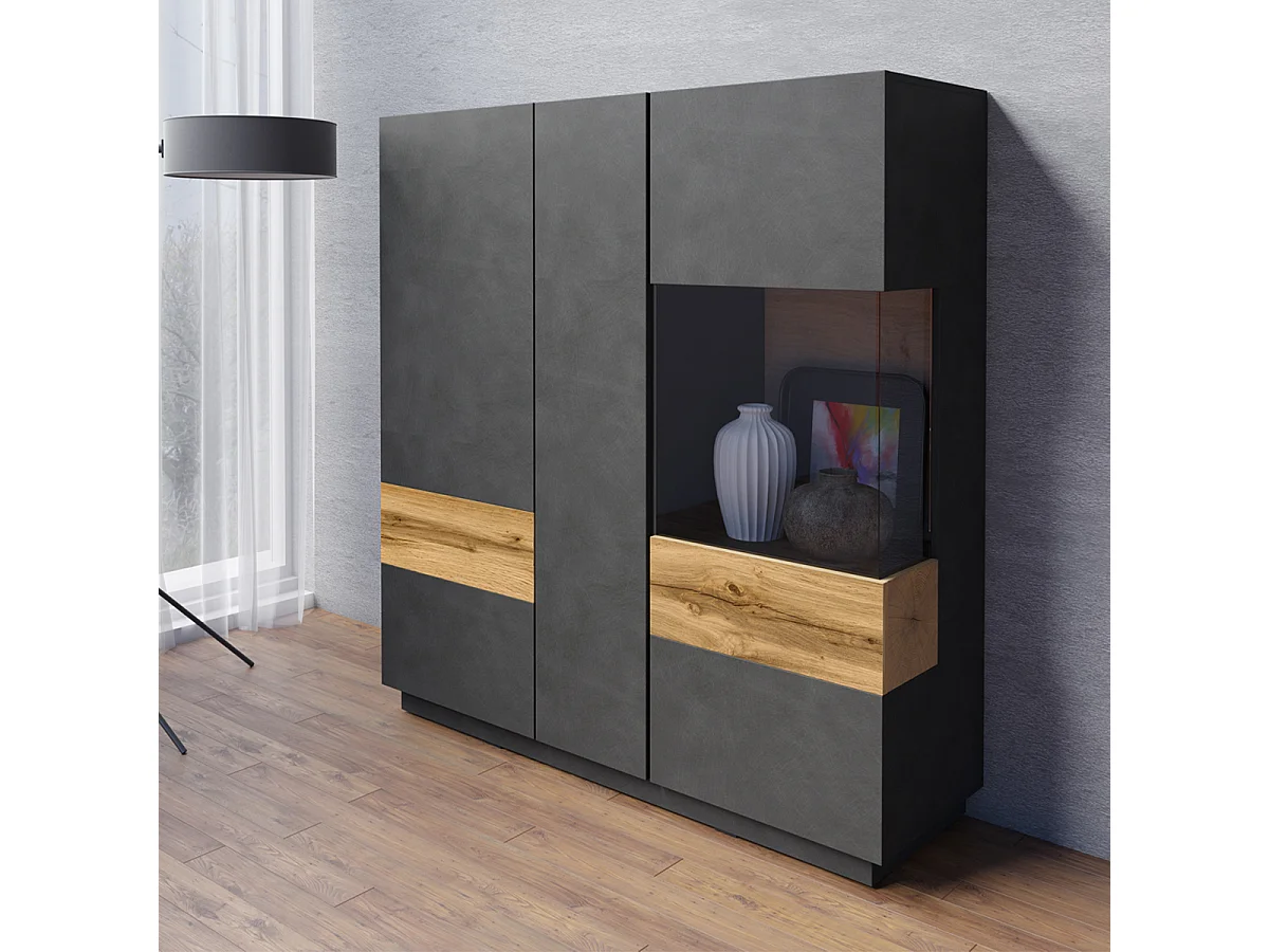 Vaisselier 3 portes Andrea Gris anthracite et Boi