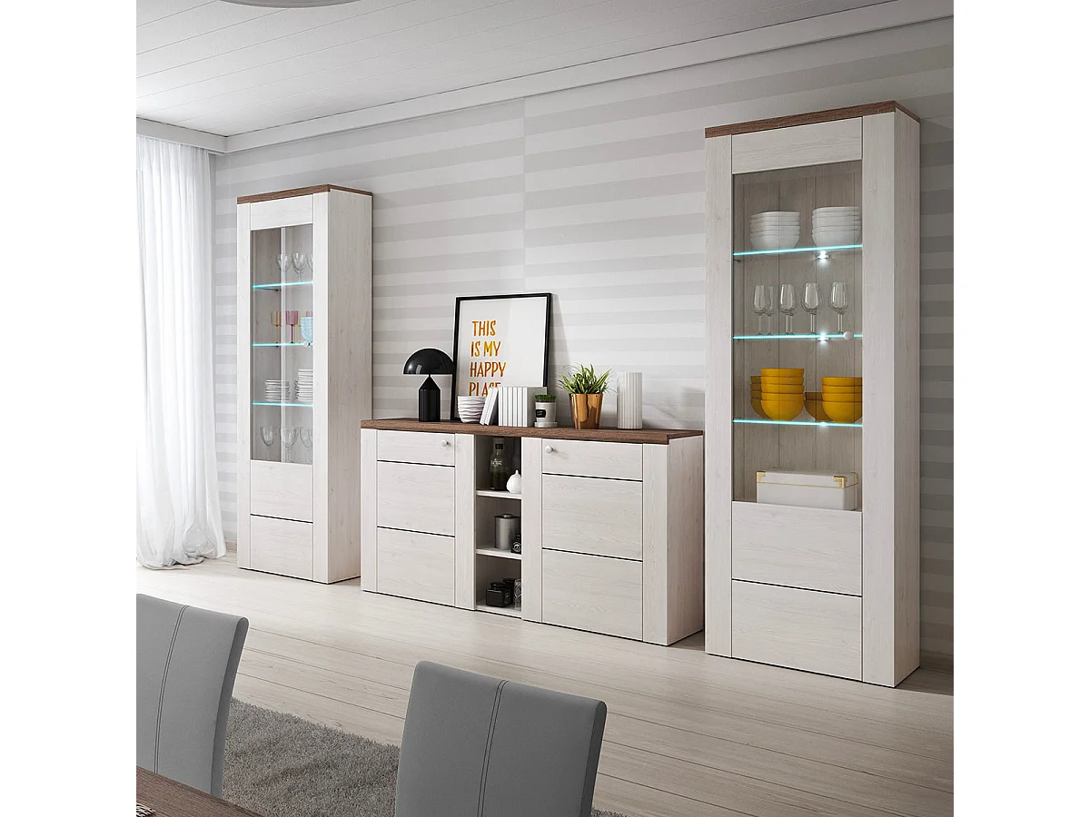 Vitrine 1 porte avec LED Amaury Bois Blanc