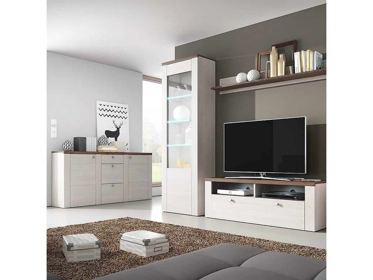 Vitrine 1 porte avec LED Amaury Bois Blanc