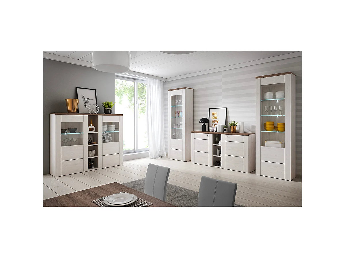 Vitrine 1 porte avec LED Amaury Bois Blanc