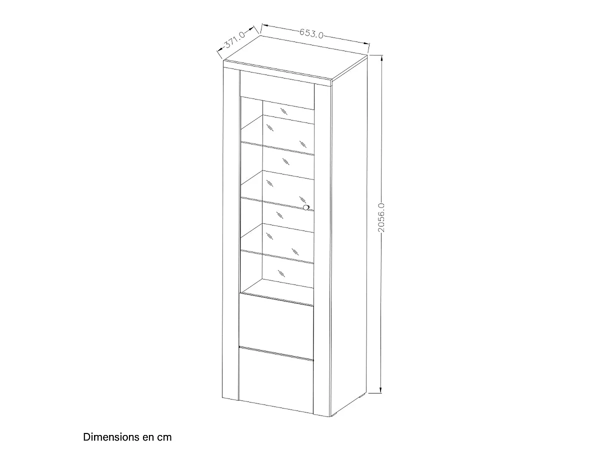 Vitrine 1 porte avec LED Amaury Bois Blanc