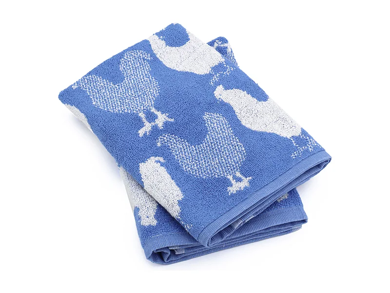 Lot de 2 torchons de cuisine éponge 50x50 cm coton CHICKEN bleu