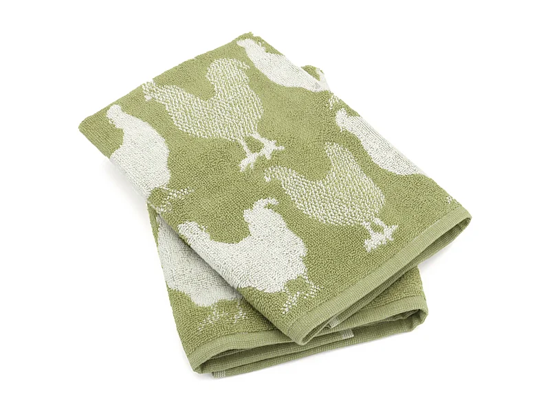 Lot de 2 torchons de cuisine éponge 50x50 cm coton CHICKEN vert