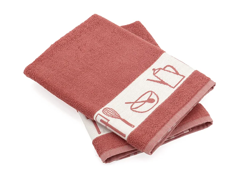 Lot de 2 torchons de cuisine éponge 50x50 cm coton TERRY rose