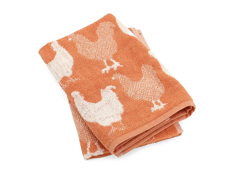 Lot de 2 torchons de cuisine éponge 50x50 cm coton CHICKEN orange