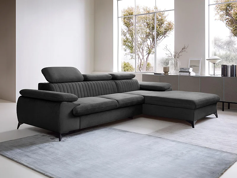 Canapé d'angle droit convertible en velours gris anthracite SAMARA de Pascal Morabito