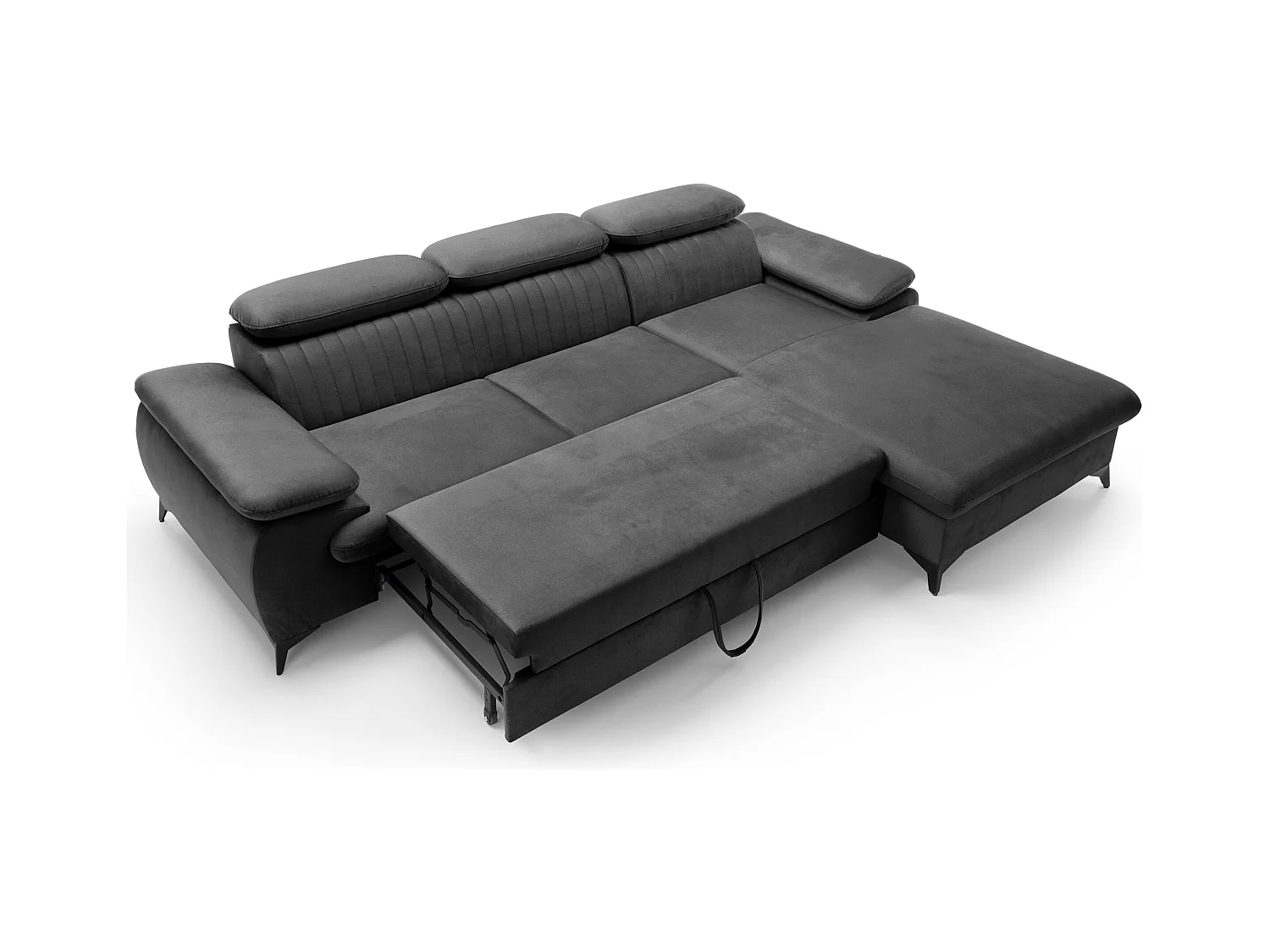 Canapé d'angle droit convertible en velours gris anthracite SAMARA de Pascal Morabito