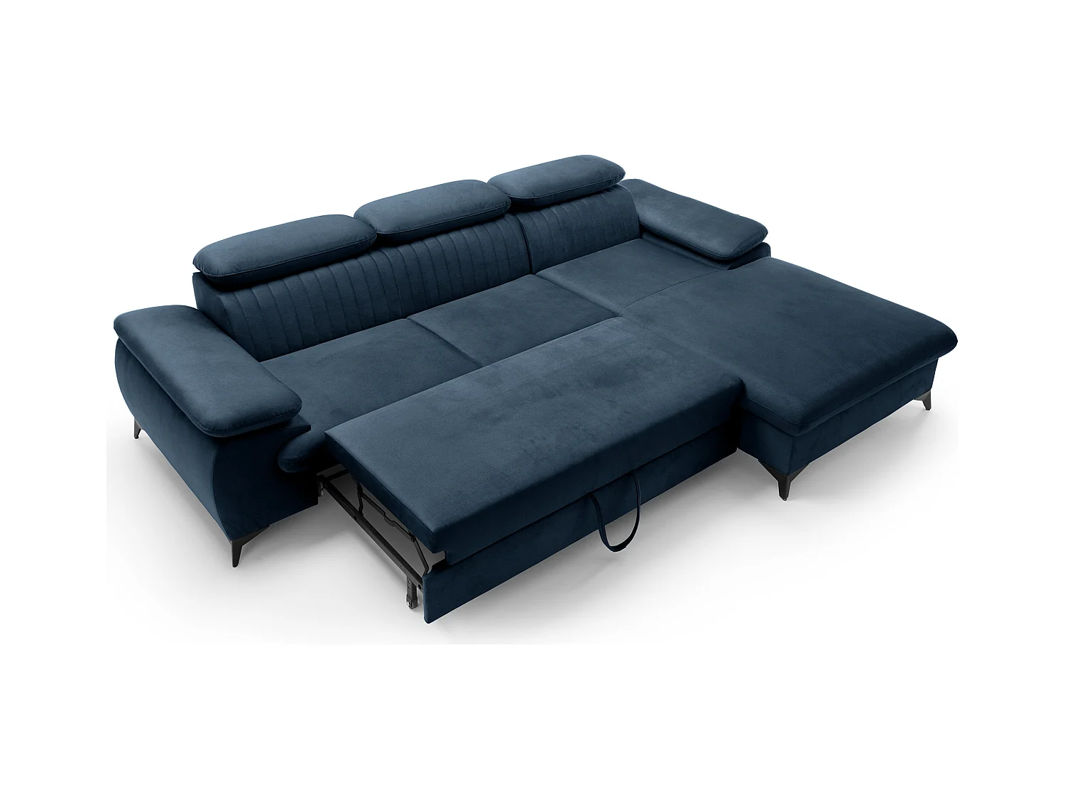 Canapé d'angle droit convertible en velours bleu nuit SAMARA de Pascal Morabito