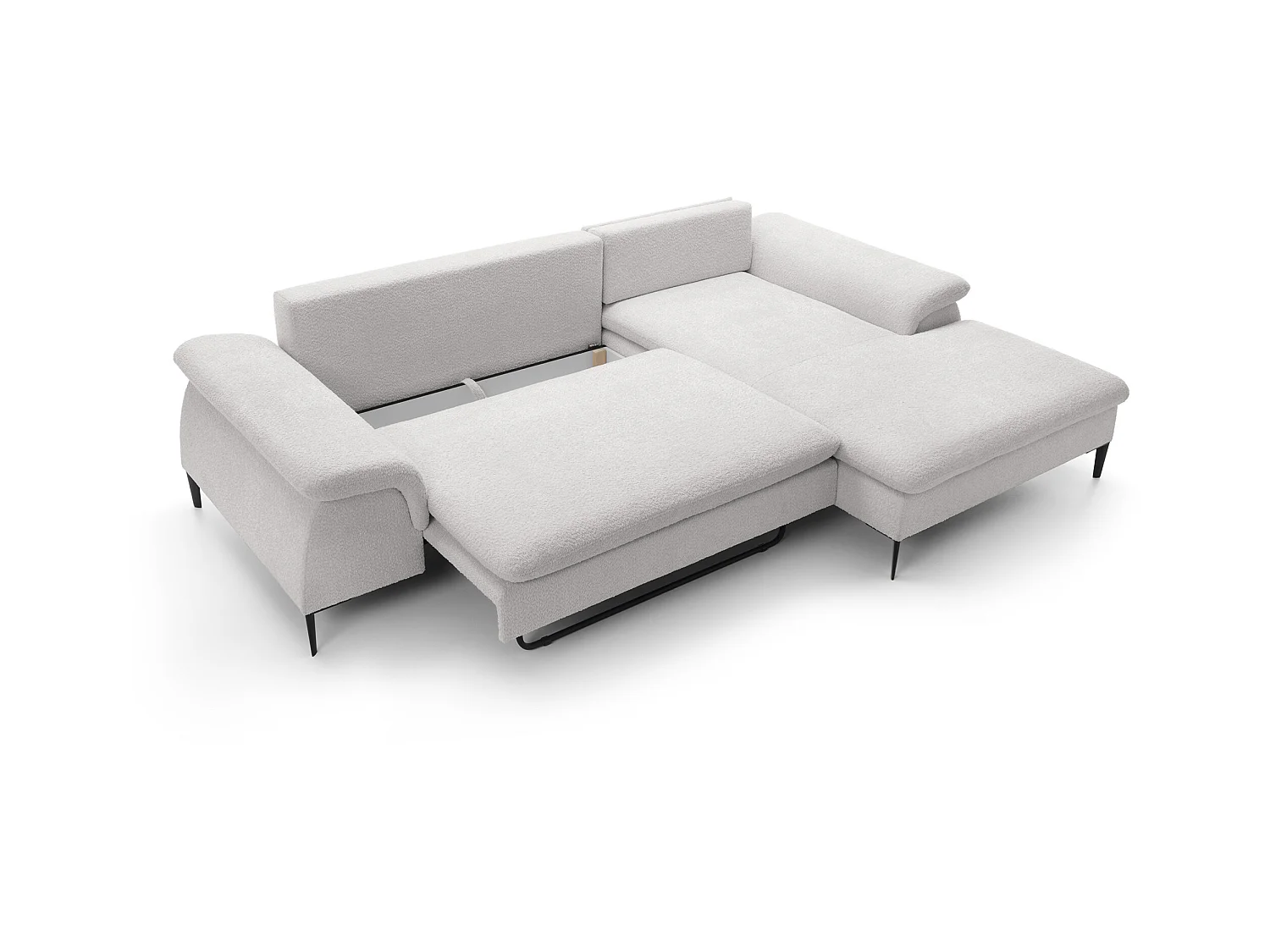 Sofá de canto direito convertível em tecido bouclé branco - JOLESA