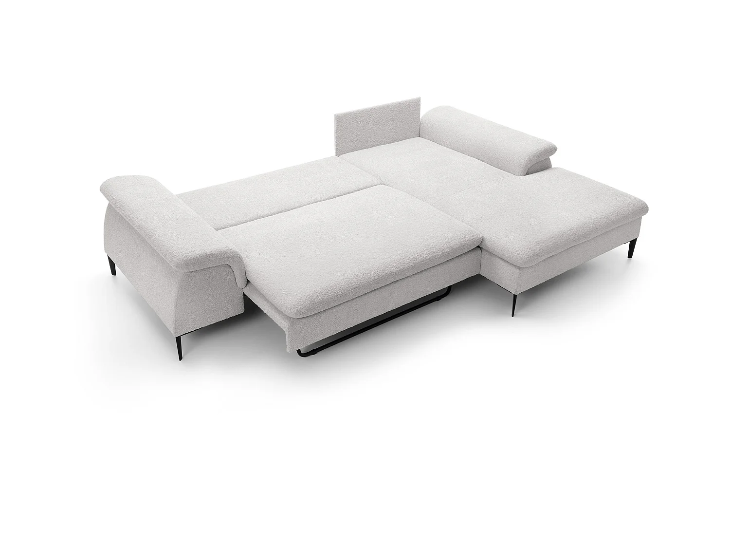 Sofá de canto direito convertível em tecido bouclé branco - JOLESA