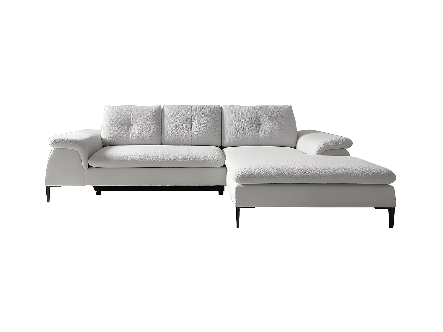 Sofá de canto direito convertível em tecido bouclé branco - JOLESA