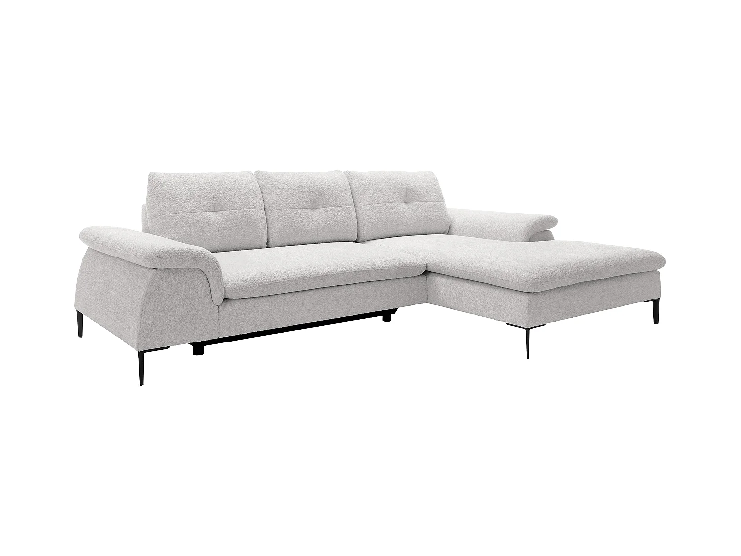 Sofá de canto direito convertível em tecido bouclé branco - JOLESA