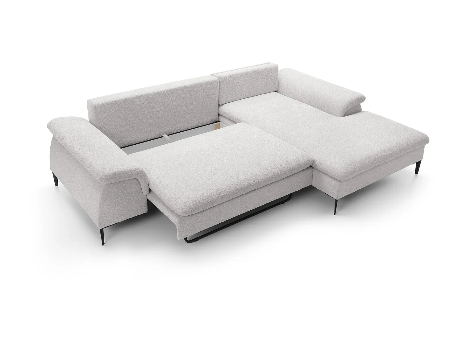 Canapé d'angle droit convertible en tissu bouclette blanc JOLESA