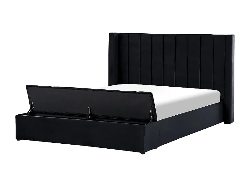 Letto con panca contenitore Velluto NOYERS 180 x 200 cm Nero