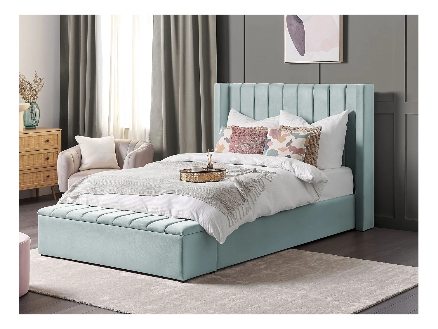 Bed met opbergbankje Fluweel NOYERS 140 x 200 cm Mintgroen