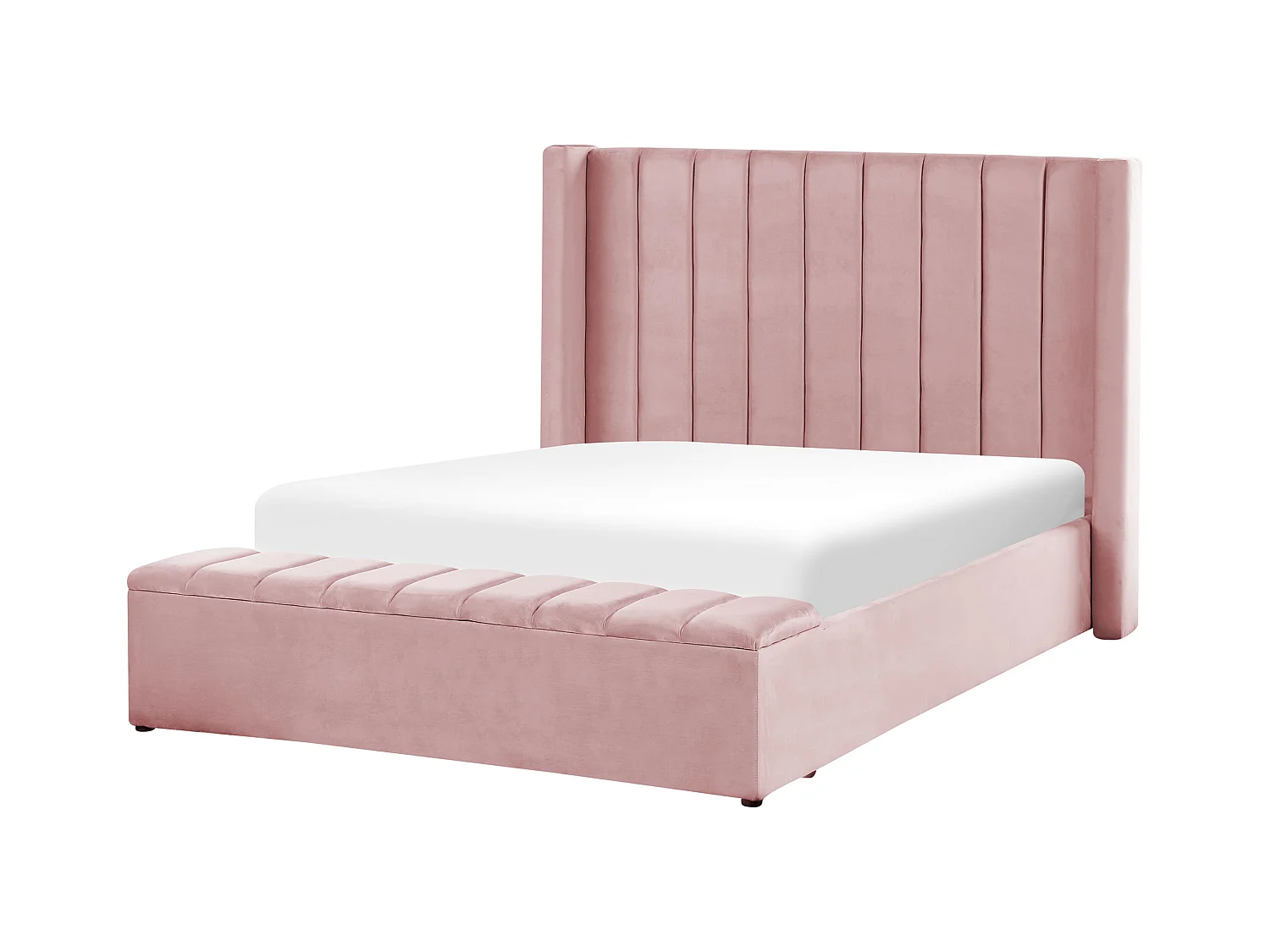 Lit avec banc de rangement Velours NOYERS 140 x 200 cm Rose