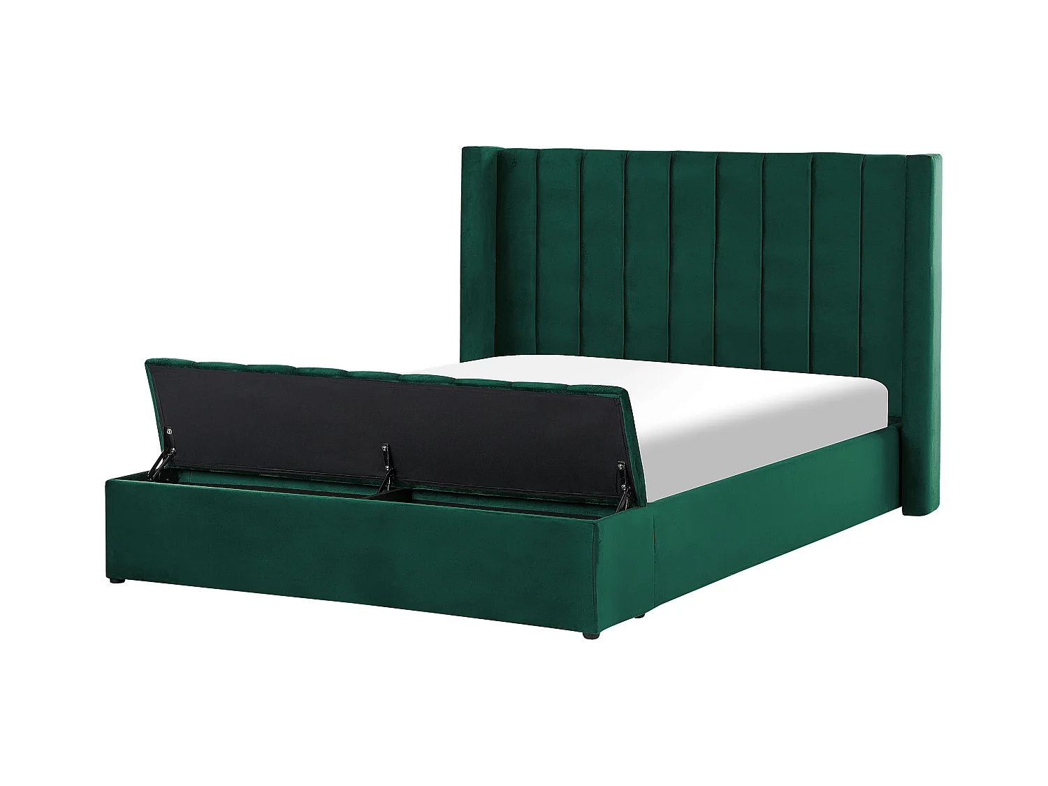 Lit double en velours vert avec banc coffre 160 x 200 cm NOYERS