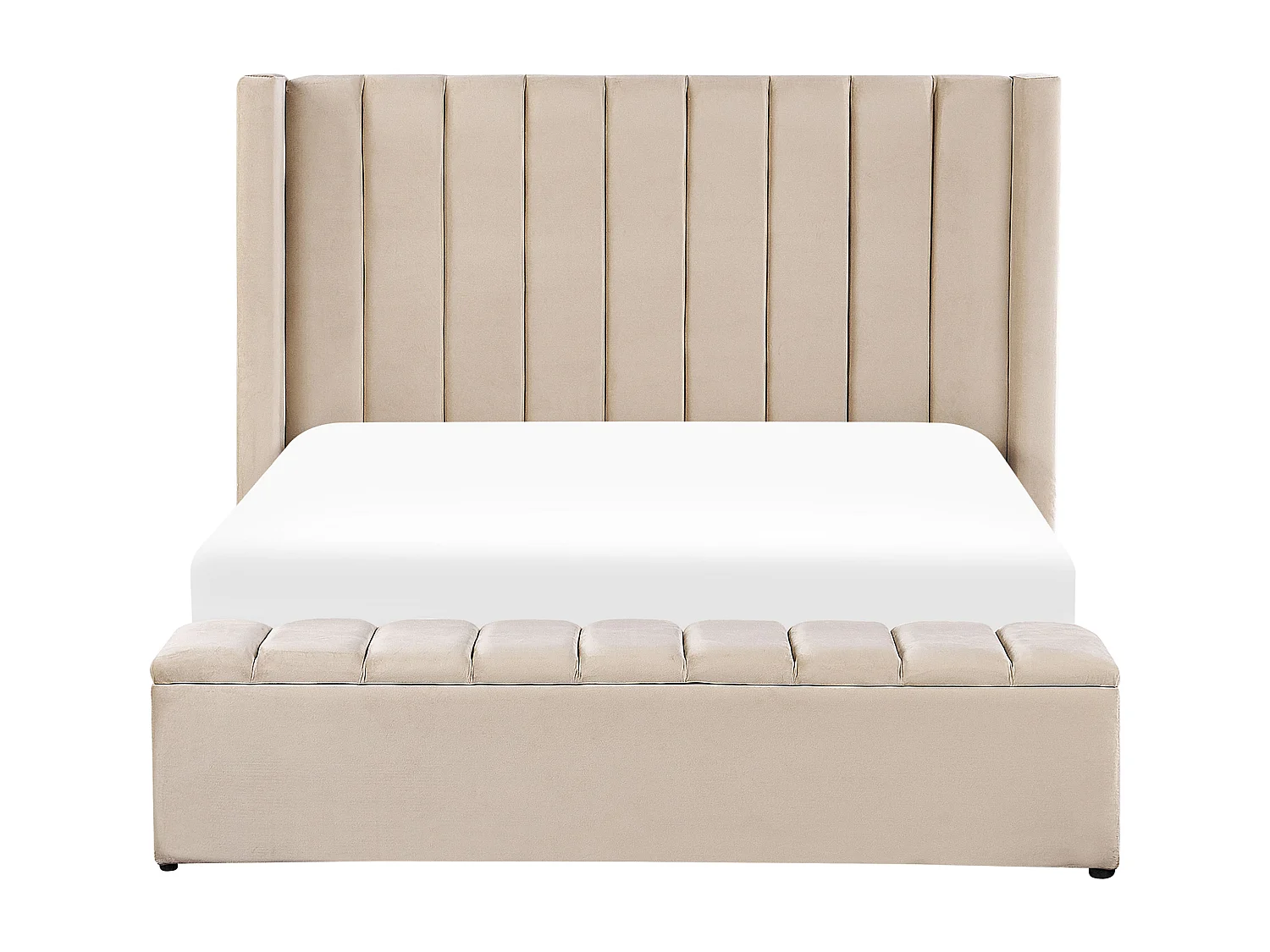 Bed met opbergbankje Fluweel NOYERS 160 x 200 cm Beige