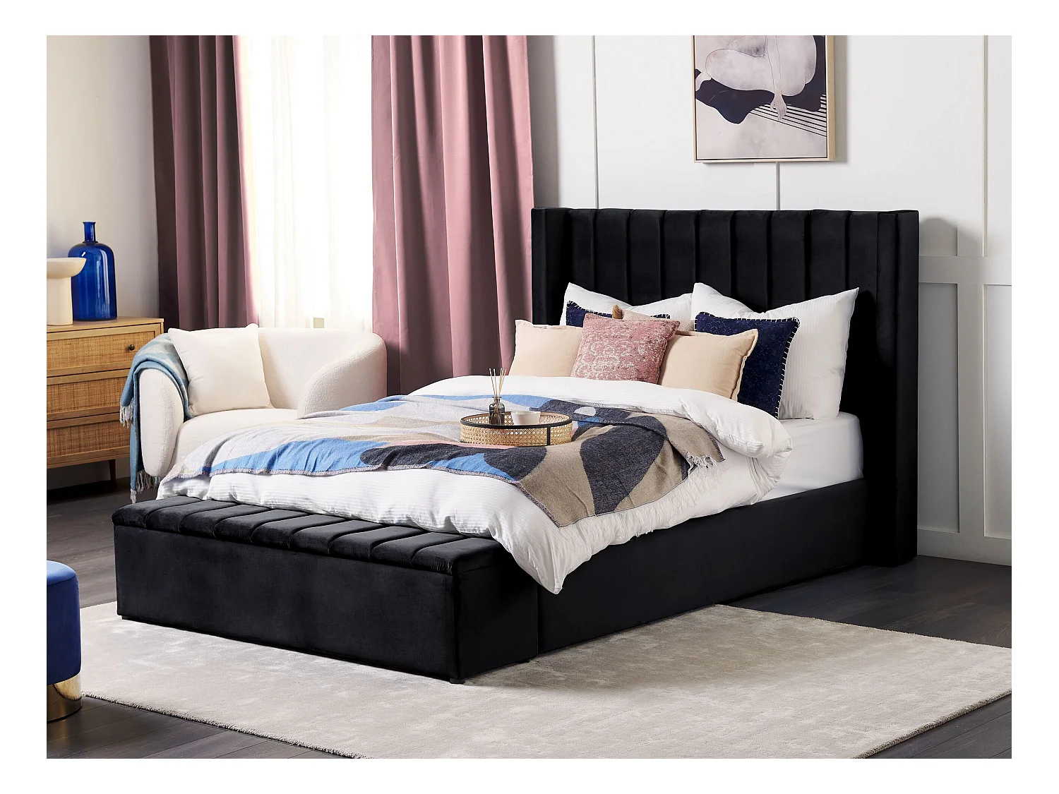 Lit avec banc de rangement Velours NOYERS 140 x 200 cm Noir
