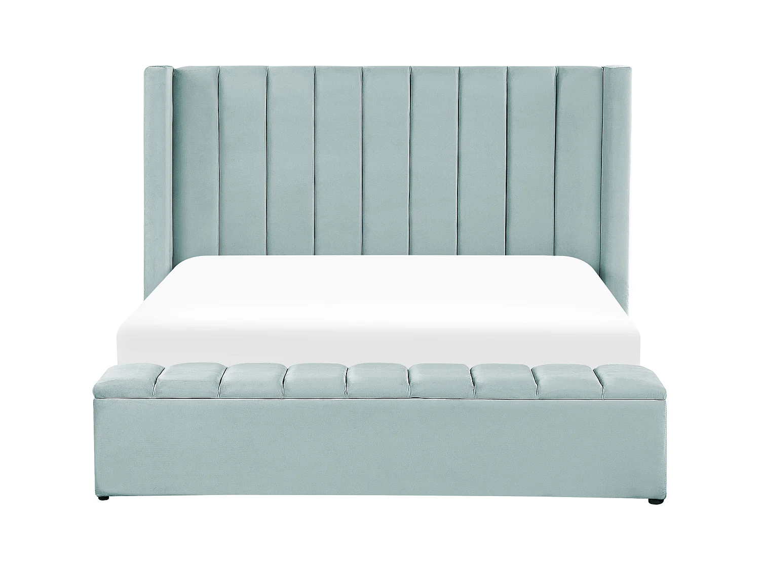 Lit double en velours vert menthe avec banc coffre 180 x 200 cm NOYERS