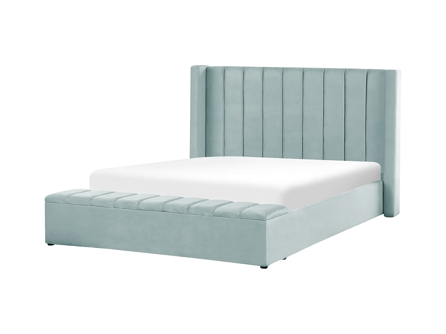 Lit double en velours vert menthe avec banc coffre 180 x 200 cm NOYERS