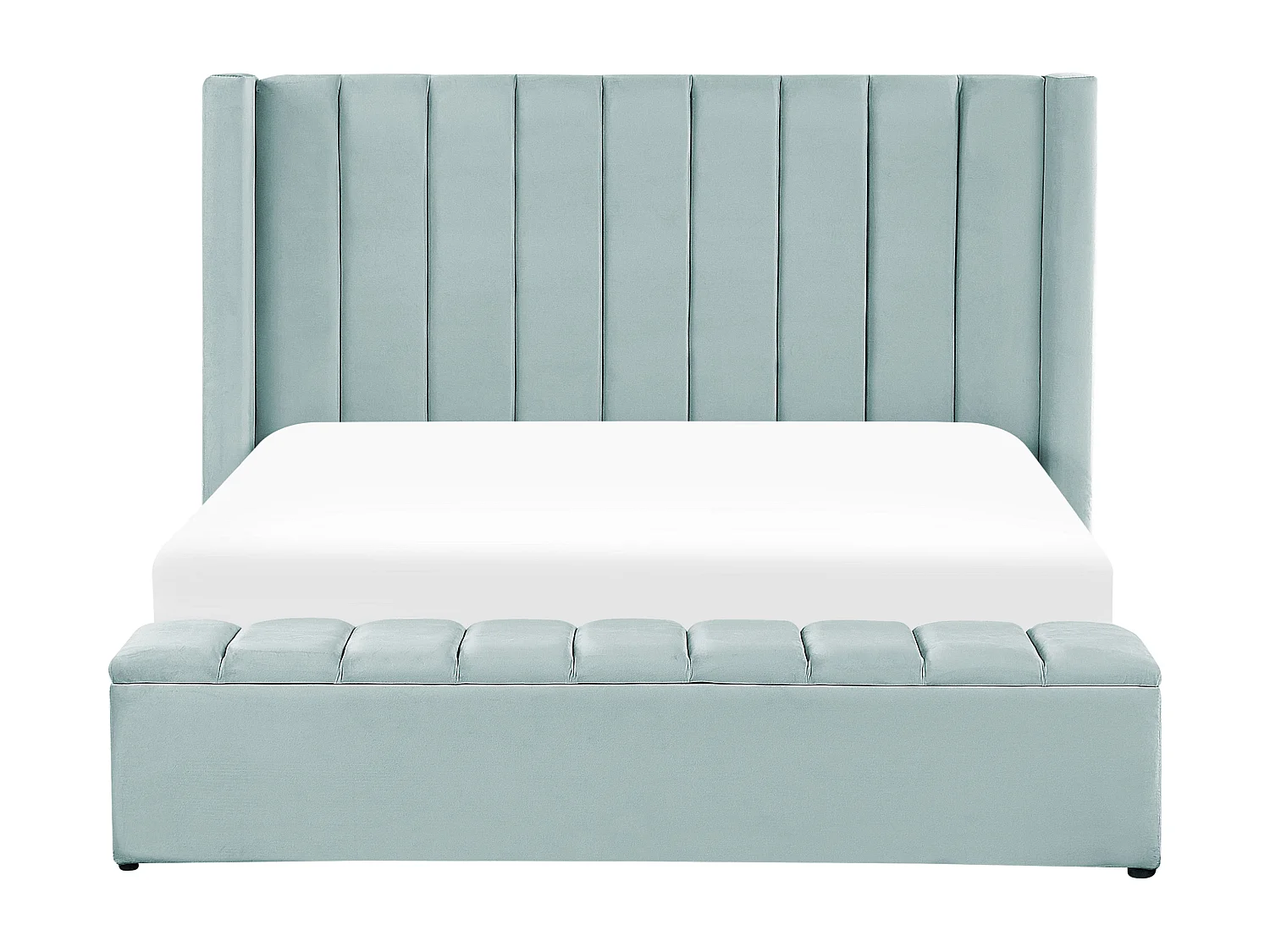 Lit double en velours vert menthe avec banc coffre 180 x 200 cm NOYERS