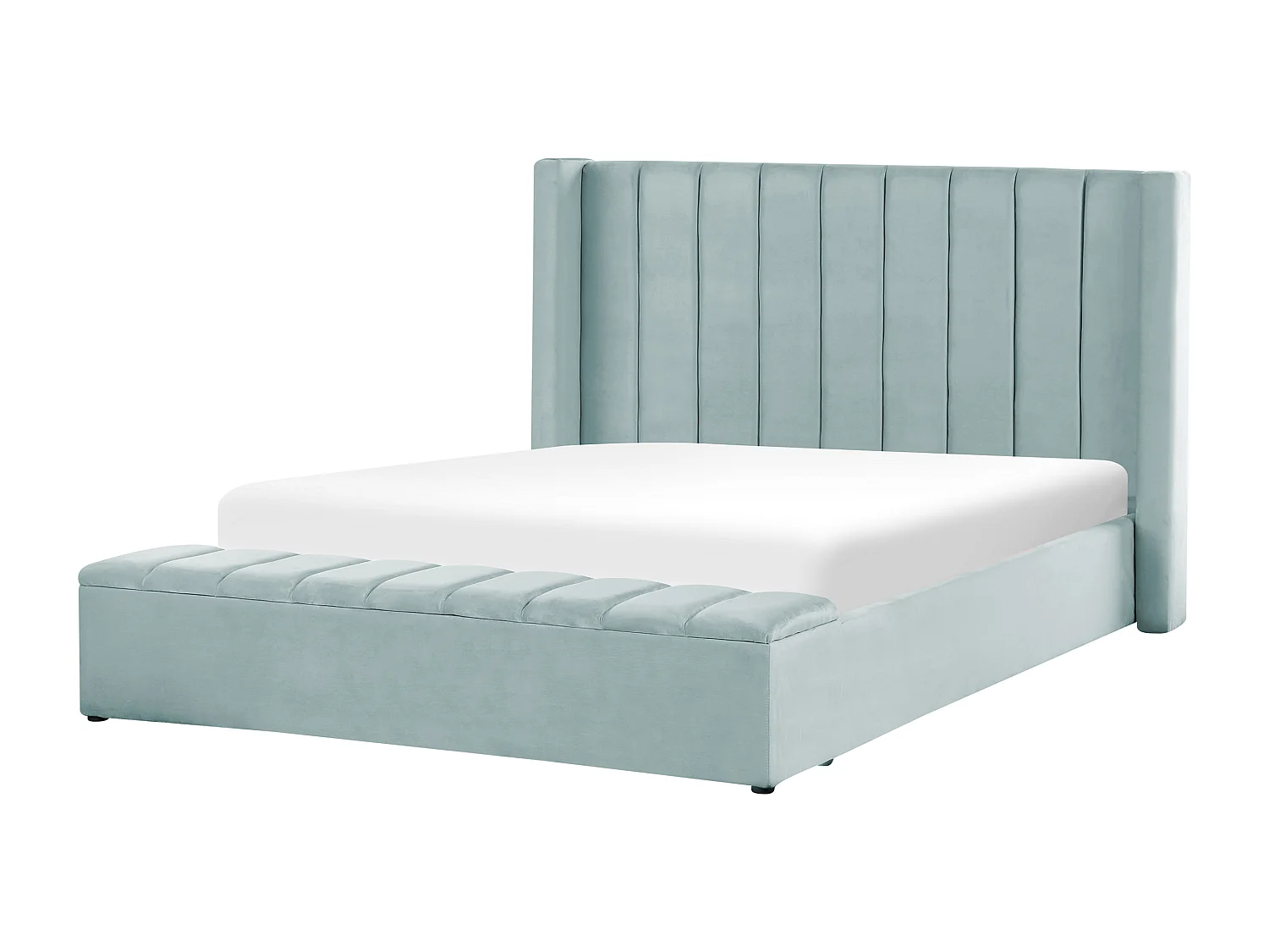 Lit double en velours vert menthe avec banc coffre 180 x 200 cm NOYERS