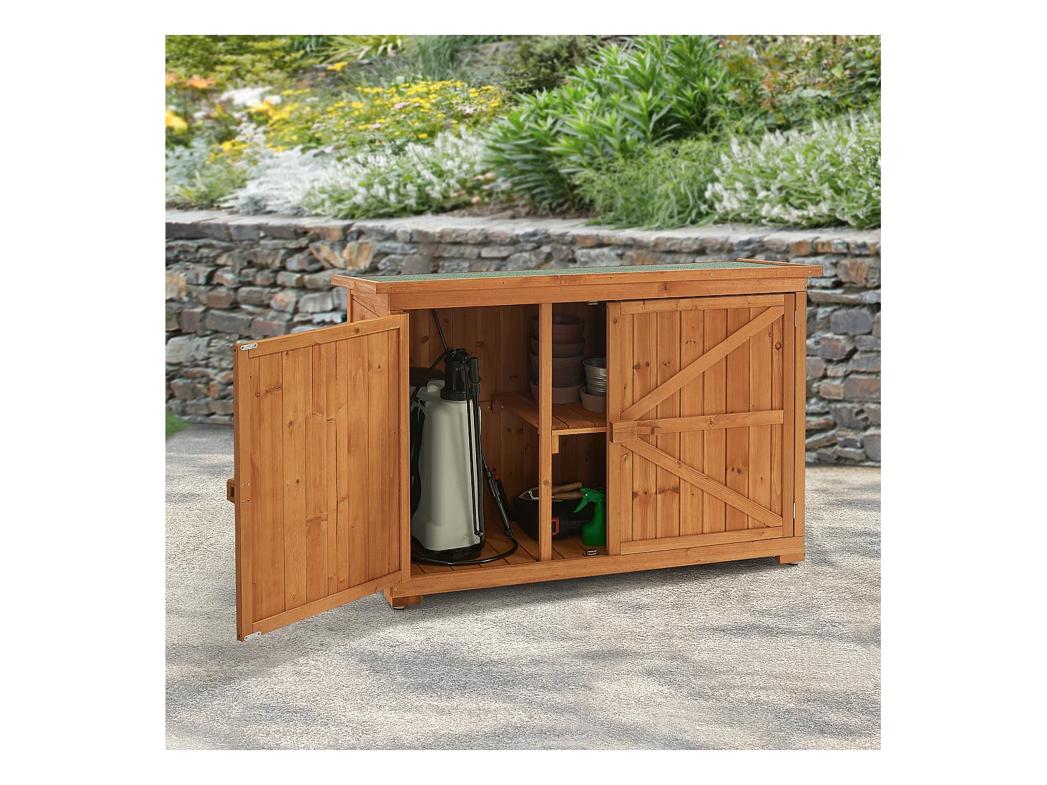 Coffre de Rangement à 2 Portes Kerteminde pour Extérieur Abri-Bûches en Sapin 88 x 128 x 50 cm [en.casa]