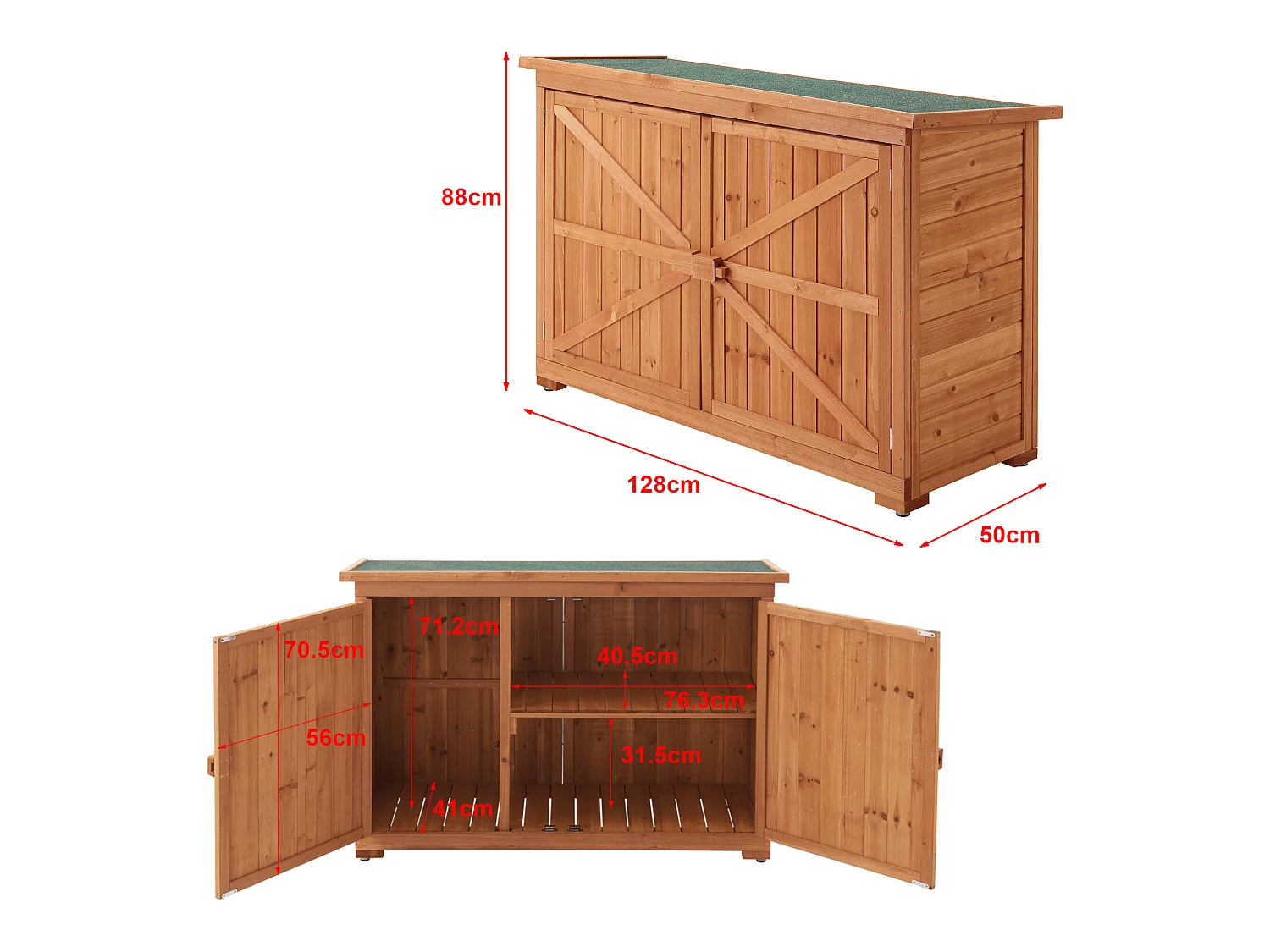 Coffre de Rangement à 2 Portes Kerteminde pour Extérieur Abri-Bûches en Sapin 88 x 128 x 50 cm [en.casa]