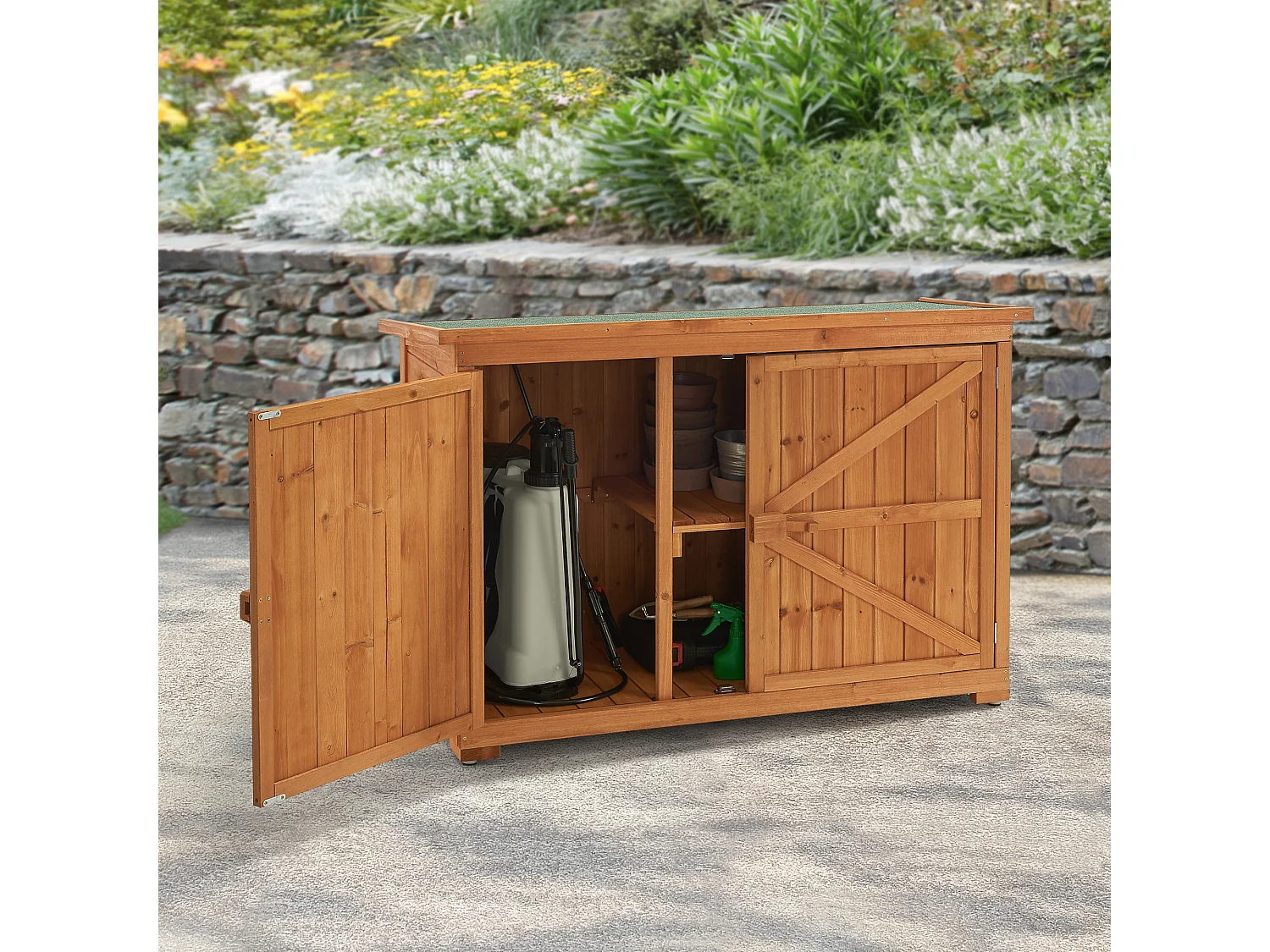 Coffre de Rangement à 2 Portes Kerteminde pour Extérieur Abri-Bûches en Sapin 88 x 128 x 50 cm [en.casa]