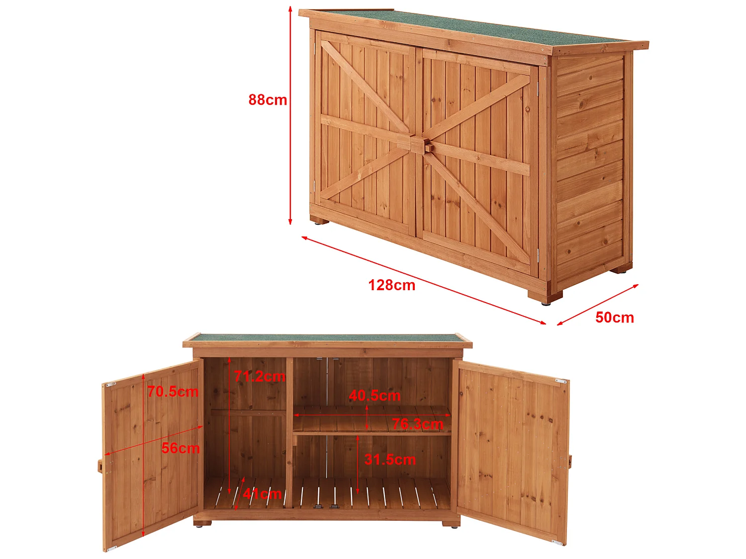 Coffre de Rangement à 2 Portes Kerteminde pour Extérieur Abri-Bûches en Sapin 88 x 128 x 50 cm [en.casa]
