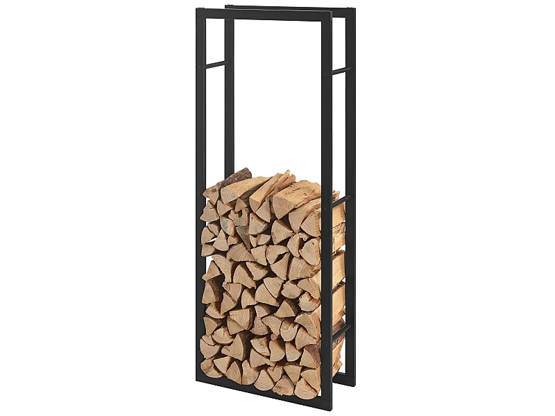 Range-bûches Täby en acier 60 x 25 x 150 cm noir [en.casa]