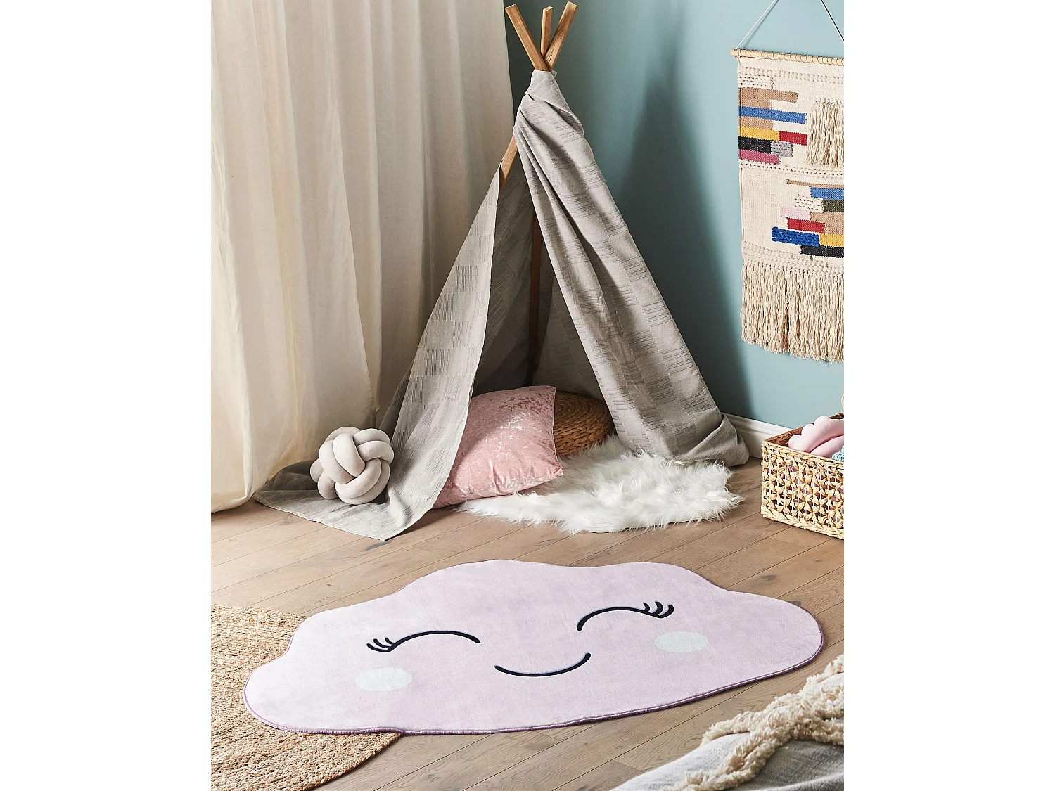 Kinderteppich Wolkenmotiv rosa 90x120 cm Kinderzimmer Cumulus