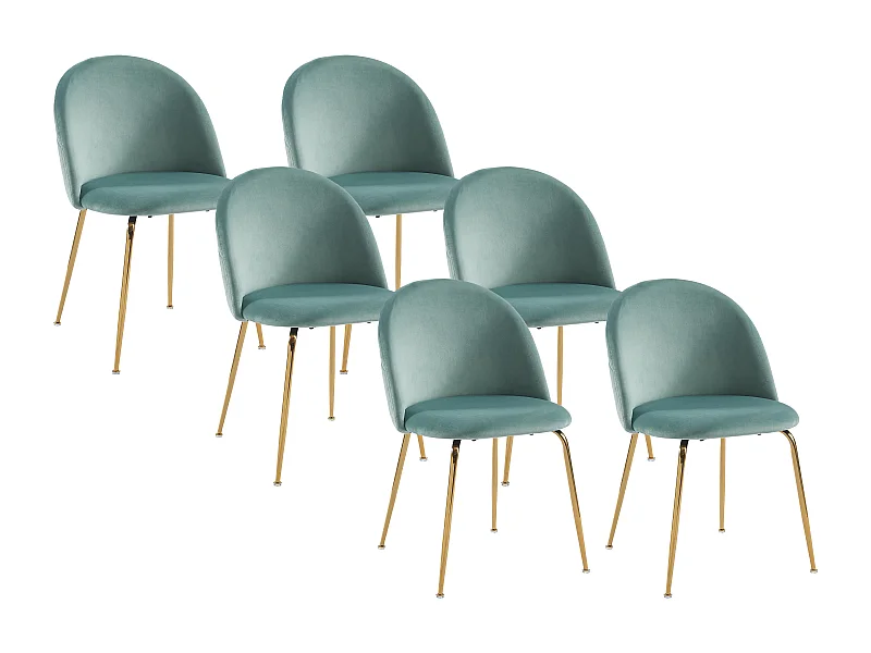 Lot de 6 chaises - Velours et acier inoxydable doré - Vert sauge - MELBOURNE